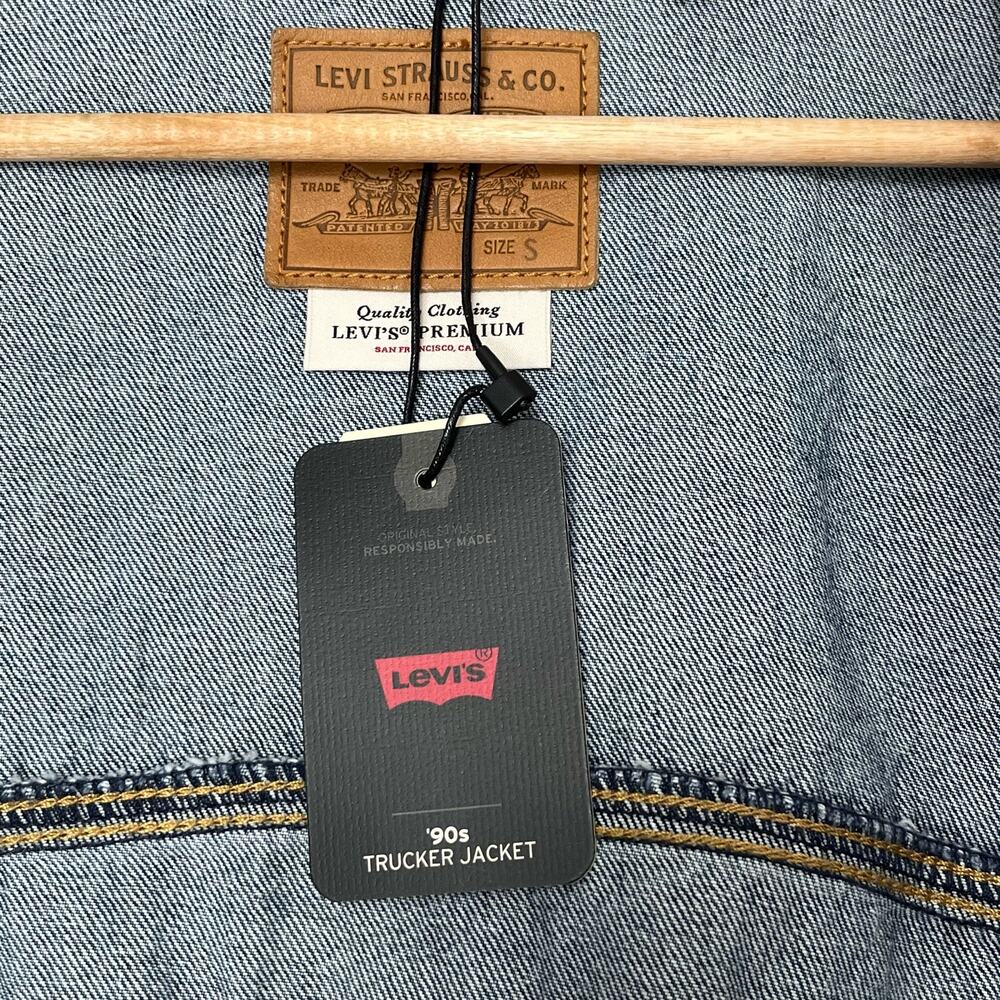 Levis 90s Trucker Jacket Sz S Relaxed Fit Medium Wash Collared Distressed Denim - Picture 10 of 11
